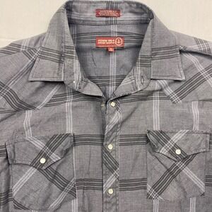 Sheplers Mens Grey Plaid Western Pearl Snap Short Sleeve Shirt XL Cowboy Fit